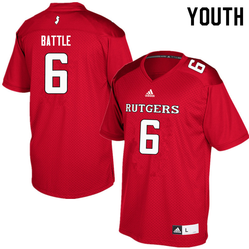 Youth #6 Rashawn Battle Rutgers Scarlet Knights College Football Jerseys Sale-Red - Click Image to Close